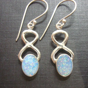 Natural Australian Opal Infinity 925 sterling silver earrings, October Birthstone, sale