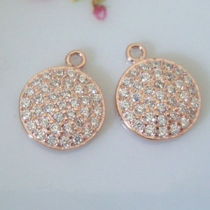 10mm 925 Sterling Silver round pendant charm, fine quality pave cz diamond small charm finding, PC-0353