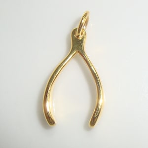 Sideways Wishbone, Handmade 18K Gold Vermeil Sterling Silver 3D Good Luck Charm Wishbone, Bulk 4 pcs, PC-0387
