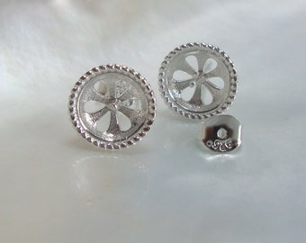 925 Sterling Silver Ear Post Fitting, 7-9mm Pearl Fitting, Twisted Wire Rim Gorgeous Under Gallery Setting, EP-0078