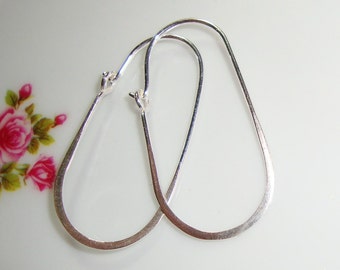 2-20 pcs, Handmade 925 Sterling Silver Half Hammered Long Oval Earrings Hoop Ear Wire, 30x16m,20.5gauge, EW-0021