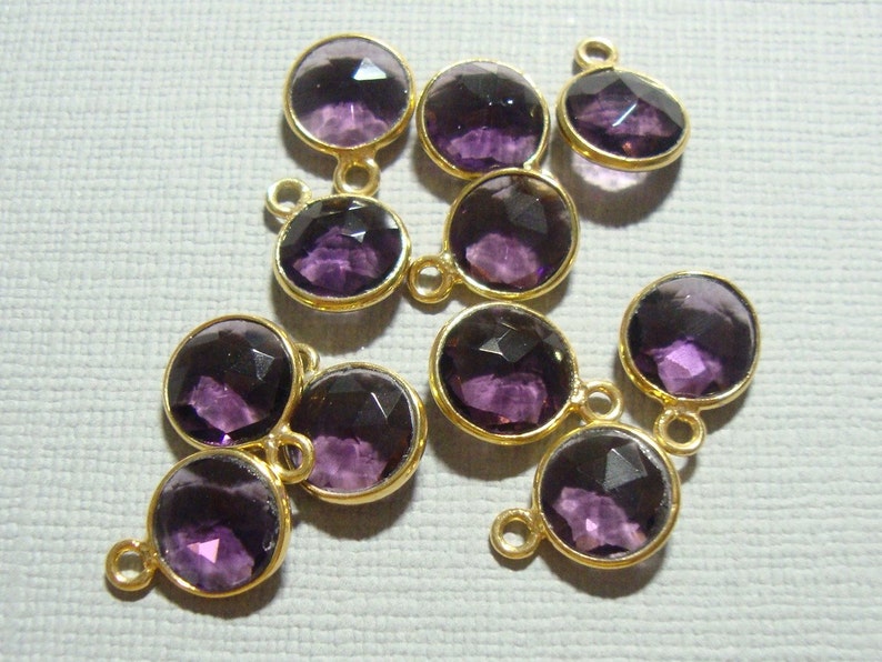 12x9mm,8mm stone 6 pcs Handmade Amethyst Quartz Gold Vermeil Sterling silver Bezel Rim Pendant Charm 2-Feb