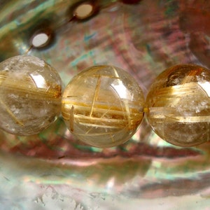Huge 13-14mm Genuine Golden Rutilated Quartz Smooth Round Beads, Healing Crystal
