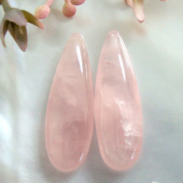 Pink Rose Quartzone pair, 10x30mm, Smooth Pear Teardrop Briolette, Elongated Smooth Pear Briolette, Designer Pieces, GS-0167