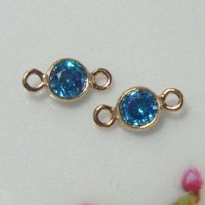 2 piezas de 3 mm, conector de bisel diminuto de cianita azul caribeño chapada en oro de 14 quilates con circonita AAA, piedra natal de septiembre, colecciones minimalistas, CC-0108-9
