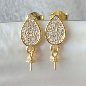 2 pcs, 925 Sterling Silver CZ Tiny Leaf Ear Post, Premium Ear nuts included, 16x6mm with Cup and Peg, Gold Rose Gold Finish, EP-0042
