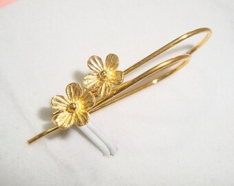 A granel 5 pares, 24x12 mm, Oro hecho a mano Vermeil Plata de ley Flor de loto Auriculares florales - EW-0014