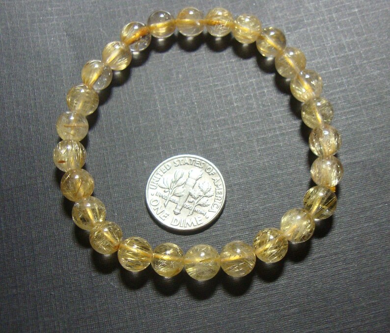 7-7.5mm Genuine Golden Rutilated Quartz Smooth Round beads 05 7.0 Strand