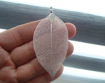 1 pc, Real Leaf Dipped in Silver, Pretty Tiny Leaf Bail, 60-66x28mm