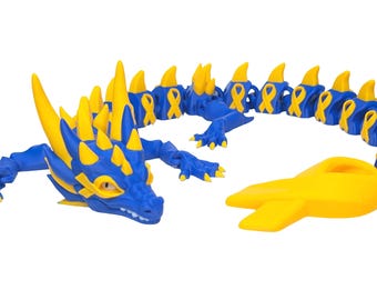 Niestandardowa ruchoma wstążka smoka z motywem świadomości raka – duża, 20-calowa, drukowana w 3D zabawka sensoryczna