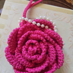 Pink Rose Crochet keychain Purse Charm Coin Purse Landyard Women Accesories Gift for Her