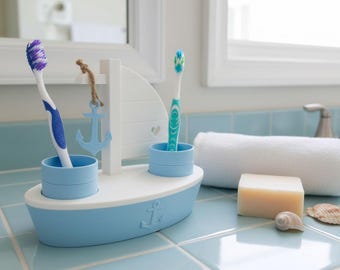 Porta-escovas de dentes em formato de veleiro – Organizador náutico para banheiro impresso em 3D
