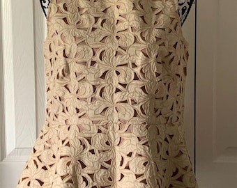 Ann Taylor Women's S Beige Floral Peplum Blouse