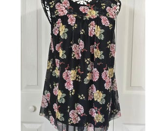 Bobbie Brooks Plus Size 1X Black Floral Mesh Sleeveless Tunic Top NWT