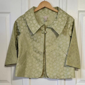 Anthropologie Elevenses Semi-Cropped Jacket Brocade One Button 3/4 Sleeve Size 4 image 10