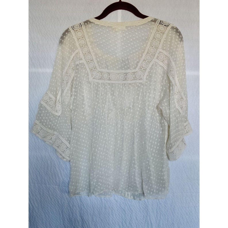 Blusa tipo túnica de encaje de malla blanca roto Meadow Rue de Anthropologie, talla pequeña imagen 8