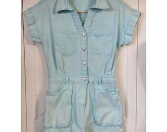 Heyson Light Blue Denim Romper Short Sleeve Utility Button Front JOR1005 Medium