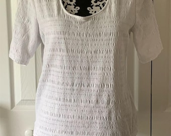 A New Day Women's White Smocked Short Sleeve Blouse Size M