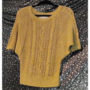 Ann Taylor LOFT Sweater Cable Knit Cotton Round Neck Short Sleeve Yellow Size XS