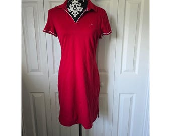 Tommy Hilfiger Womens Red Polo V-Neck Mini Dress Short Sleeve Cotton Large