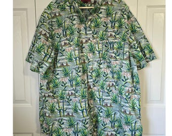 Foundry Big & Tall Mens Short Sleeve Desert Cactus Print Button Down Shirt Blue