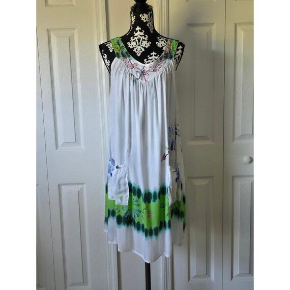 ONE SIZE Island Planet White Green Tie Dye Embroidered Sleeveless Beach Dress ONE SIZE Island Planet White Green Tie Dye Embroidered Sleeveless Beach Dress