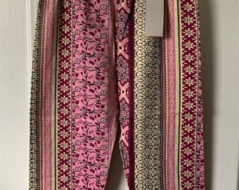 DOCELE Women's Pink Boho Floral High Waist Capris Leg Pants One Size