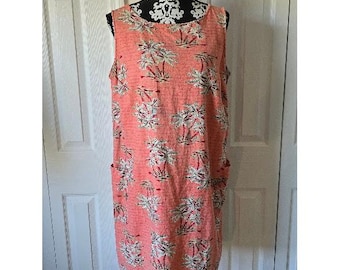 Vestido sin mangas con bolsillo y estampado de palmeras coral y ciervo blanco para mujer, talla grande