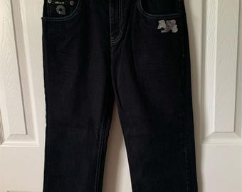 AKDMKS Men's Black Straight Jeans with Embroidered Back Pockets Size 20
