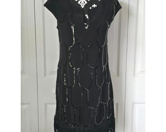 B. Darlin Black Flapper Dress Sequin Scallop Fringe Great Gatsby Sz 11/12