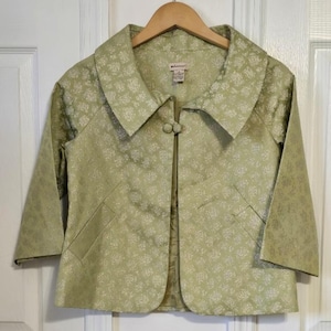 Anthropologie Elevenses Semi-Cropped Jacket Brocade One Button 3/4 Sleeve Size 4 image 1