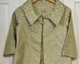 Anthropologie Elevenses Semi-Cropped Jacket Brocade One Button 3/4 Sleeve Size 4