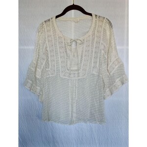 Blusa tipo túnica de encaje de malla blanca roto Meadow Rue de Anthropologie, talla pequeña imagen 10