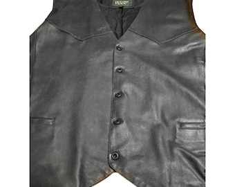 Irvine Park Mens Black Leather Western Vest Button Front 4X Big Tall Pointed Yok