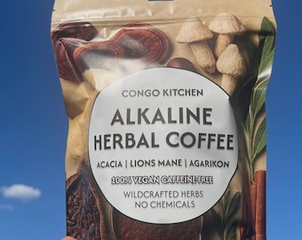 Alkaline Herbal Coffee | Rich and Bold Caffeine-Free Superfood Blend | Kinkeliba, Mushrooms & Maya Nut | Congo Kitchen Energy + Focus Drink