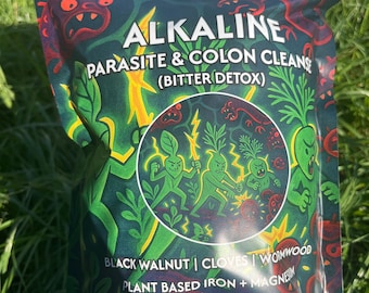 Té alcalino para parásitos y limpieza de colon, pastillas desintoxicantes amargas / clavo de olor, cáscara sagrada prodigiosa, ajenjo, nogal negro / intestino, hígado