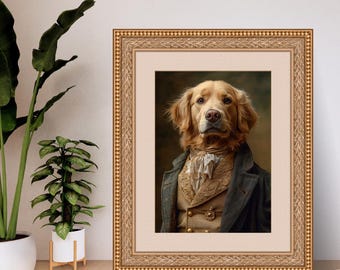 Aristodog - Regal Golden Retriever Portrait | Elegant Victorian Canine Art | Digital Download | 5 Sizes | Pet Lovers & Unique Decor, Dog Art