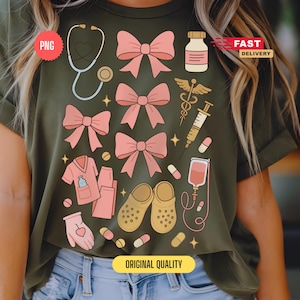 Cute Nurse PNG – Pink Nurse Life Sublimation Design, Medical Clipart for T-Shirts, Girl Nurse Aesthetic Art, Nursing Stickers Bundle