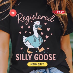 Registrierte doofe Gans SVG PNG, lustige Krankenschwester-Gans-Sublimationsdesign, niedliche RN Clipart für Shirts & Tassen, Pflegehumor digitale Datei
