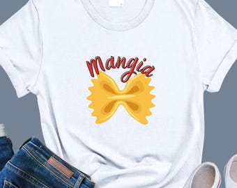 Kid's Graphic Tee, Mangia Pasta T-Shirt, Back to School Gift, Children's Apparel, Summer, Unisex Shirt, Foodie Tee, Italy Lover, Italian Kid