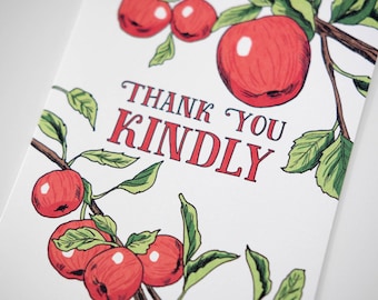 SALE -Thank You Kindly greeting card - Kindly Apples- 50% off