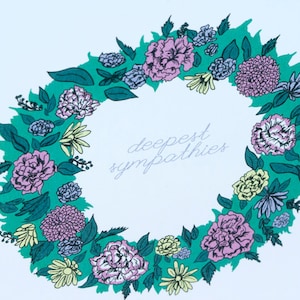 VENTE - Carte de voeux de sympathie - Couronne de fleurs - 50 % de réduction