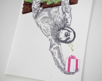 SALE - Birthday Sloth greeting card - 50% off