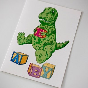 VENTE - Carte de félicitations de bébé - bébé dinosaure T-rex - 60 % de réduction