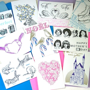 BUY 15 Greeting Cards - Choose your Own Assortment - Letterpress Flat Printed A6 Cards