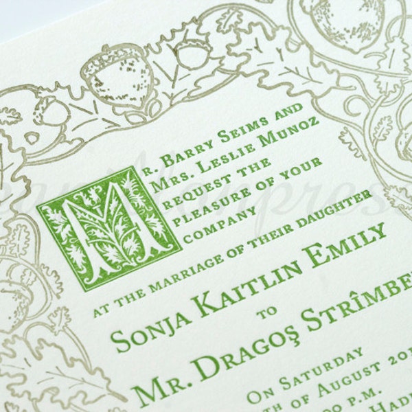 Printable Wedding Invitation Set - Acorns - nature wedding - illustrated classic book border- spring summer wedding