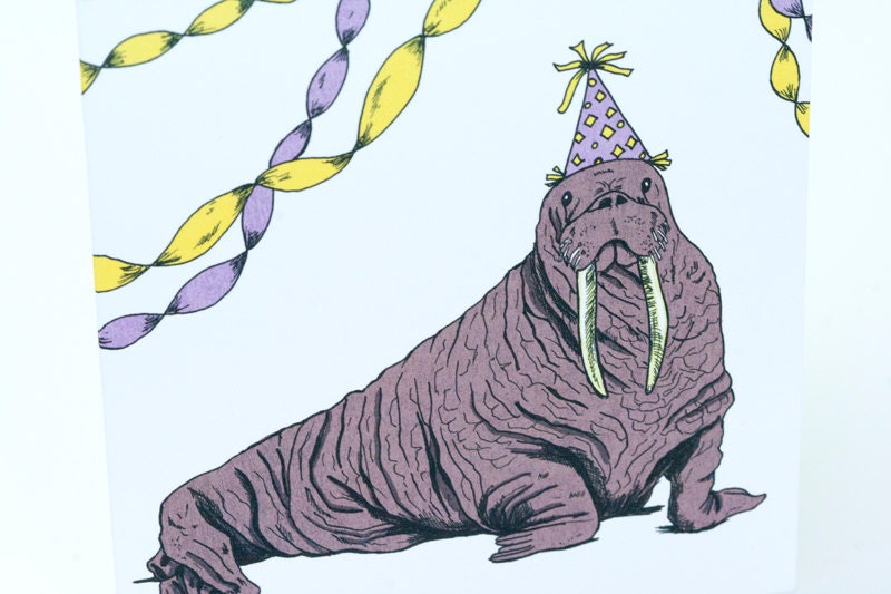 SALE Happy Birthday Greeting Card Birthday Walrus 50% Off - Etsy