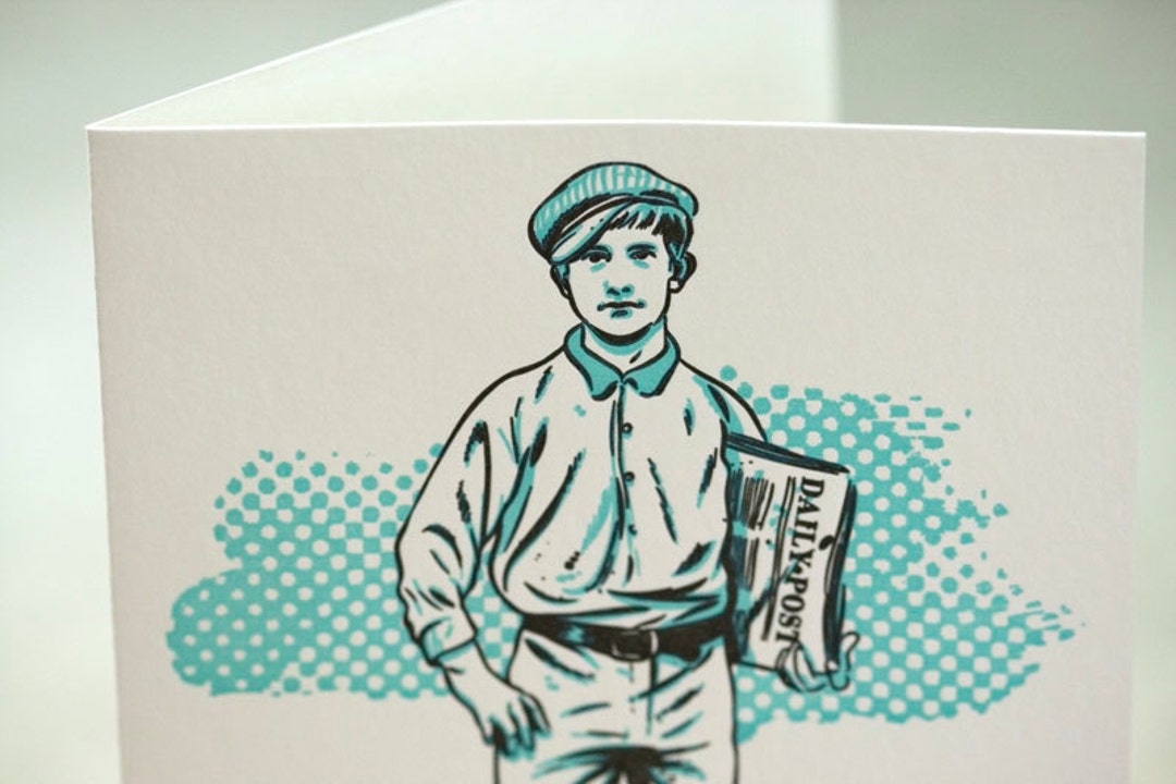 SALE - Letterpress Victorian Rascal Newsboy Art Print Greeting Card ...
