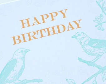 SALE - Happy Birthday Letterpress card - Tanagers - 60% off