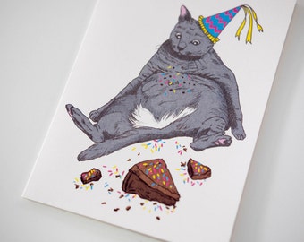 SALE - Birthday Fat Cat greeting card - 50% off